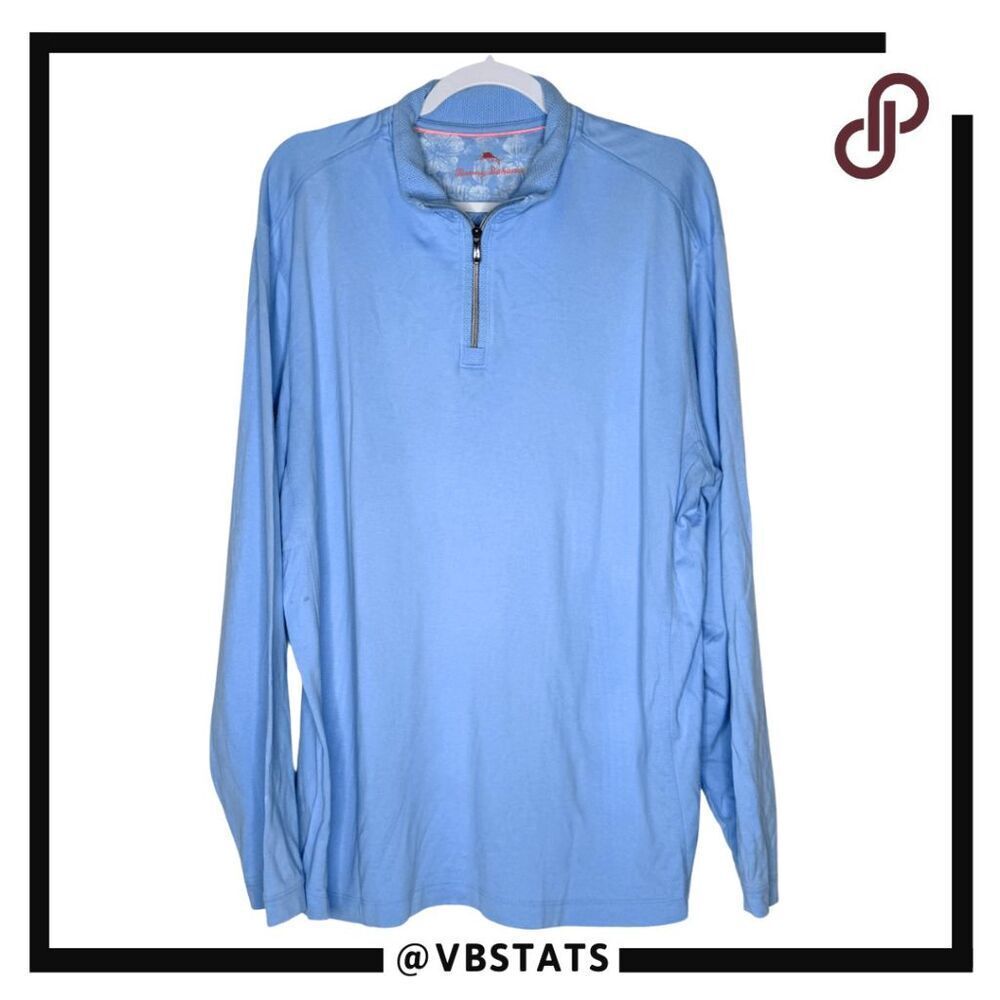 Tommy Bahama Men's 1/4 Zip Pima Cotton Blend Long Sleeve Pullover Shirt Blue XL